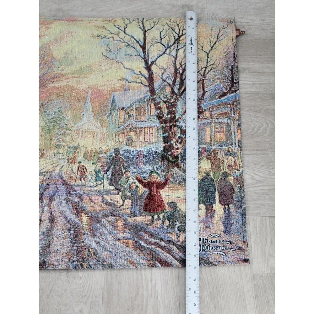 NWT Thomas Kinkade Fiber Optic Wall Tapestry Victorian Xmas Carol Hometown
